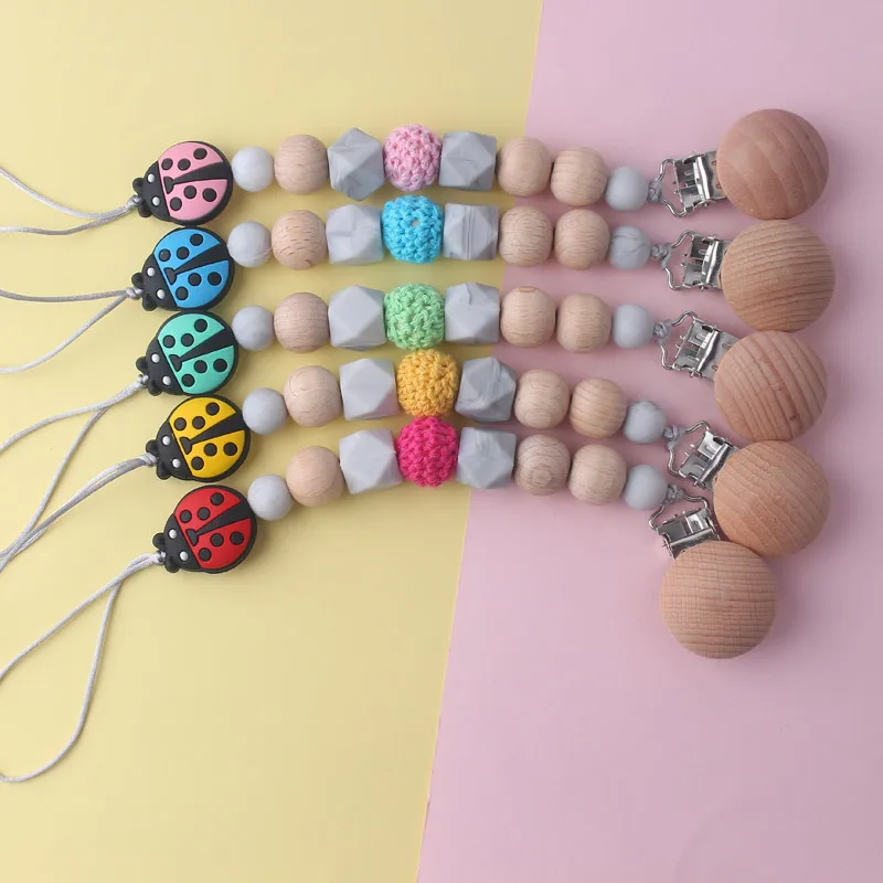 Silicone beads Baby Teethers Animal Pacifier Clips Chain Baby Pendant Teething Toys Chew Beads natural wood teether Nursing Toys (4)