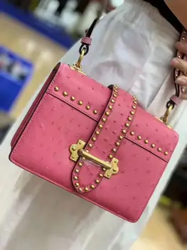

100% Ostrich Skin medium Size lady Shoulder /Cross Body Bag women shoulder cross body bag with rivets on the shoulder strap