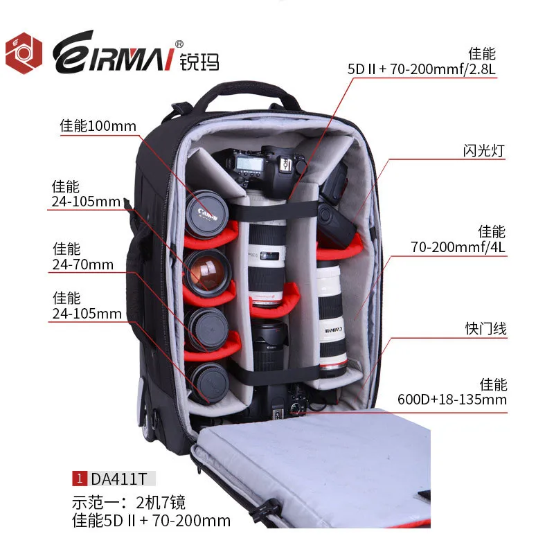  EIRMAI Photo SLR Trolley Case Camera Nylon Bags Big Capacity DSLR Waterproof w/ Rain Cover Backpack
