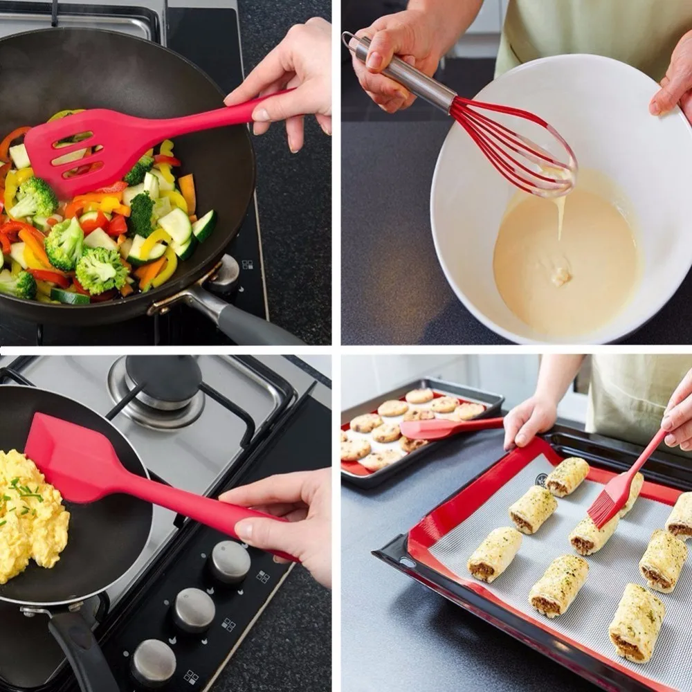 Leeseph Kitchen Utensils Cooking Set 10 Pieces Non-stick Cookware Spaghetti Server Soup Ladle Slotted Turner Whisk
