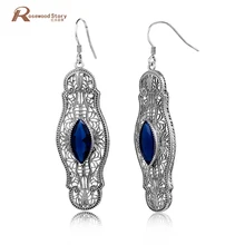 Распродажа, индийские ювелирные изделия, серьги с голубым камнем для женщин, твердые 925 серебряные серьги, очаровательные ювелирные изделия в форме маркизы, Винтажные серьги