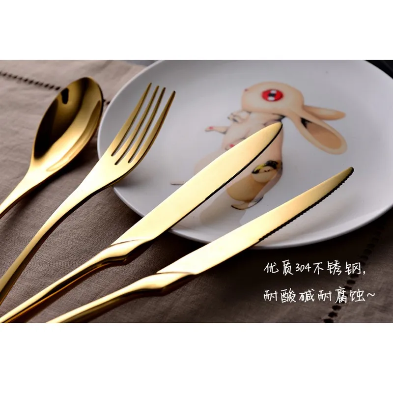 Wholesale golde Cutlery Set Stainless Steel tableware Western Food Tableware Sets Fork Steak Knife Spoon Tea Spoon Dinnerware