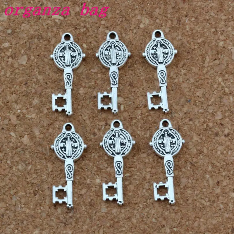 200Pcs Saint Benedict Medal Cross Key Religious Charms Pendants   For Jewelry Making Bracelet Necklace DIY Accessories 9.5x24mm