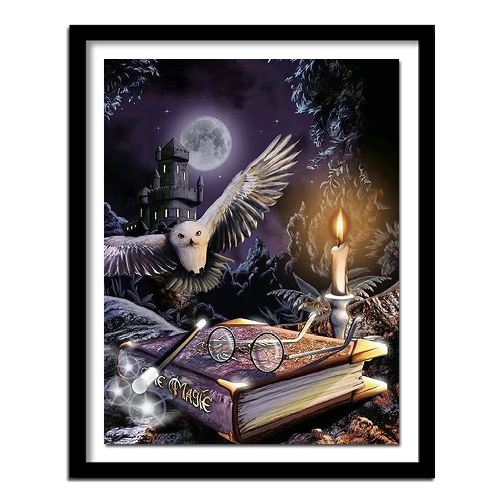 

Harry Potter 5D Diy Diamond painting Cross stitch Owl animal Diamond embroidery Magic book Full round Dimond moon castle