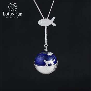 

Lotus Fun Real 925 Sterling Silver Natural Lapis Handmade Fine Jewelry Cat's Dream Pendant without Necklace Acessorios for Women