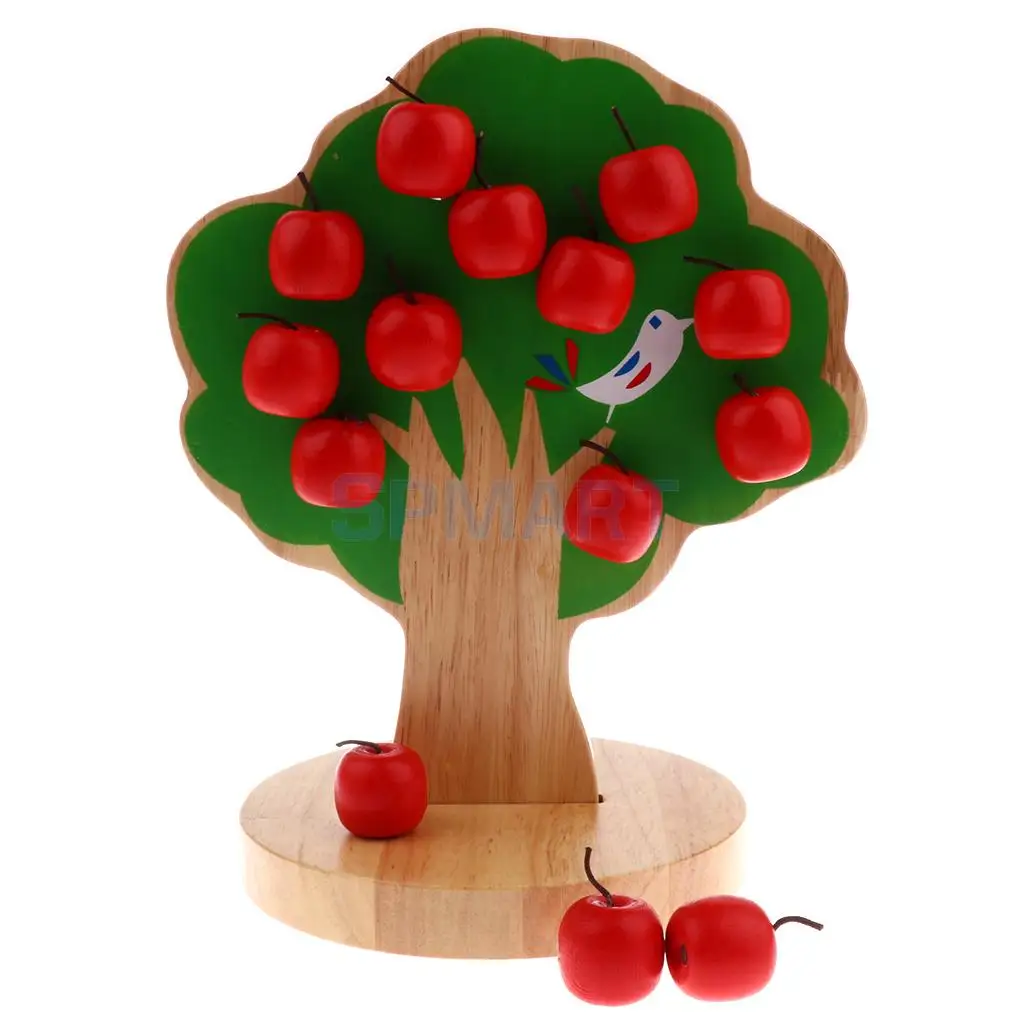 Kids Wooden Educational Toy Apple Tree with 15pcs Apples