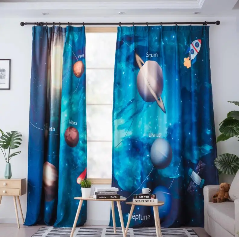 Nordic 3D Planet Star Blackout Curtains For Kids Room Printed Curtains For Boys Bedroom Baby Room Window Drapes Blue Sheer Voile Nordic 3D Planet Star Blackout Curtains For Kids Room Printed Curtains For Boys Bedroom Baby Room Window Drapes Blue Sheer Voile