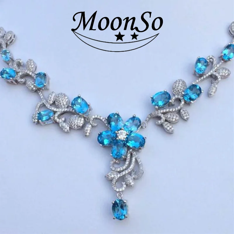 

Moonso 925 Silver Necklaces & Pendants Women Jewelry Luxury Party and Wedding Necklace Simulated CZ Diamond LX1714S