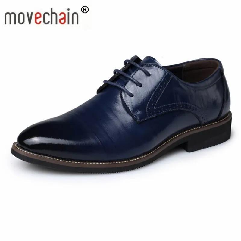 

Movechain Men's Leather Lace-Up Dress Brogue Shoes Mens Business Office Oxford Man Casual Wedding Driving Flats Plus Sizes 38-48