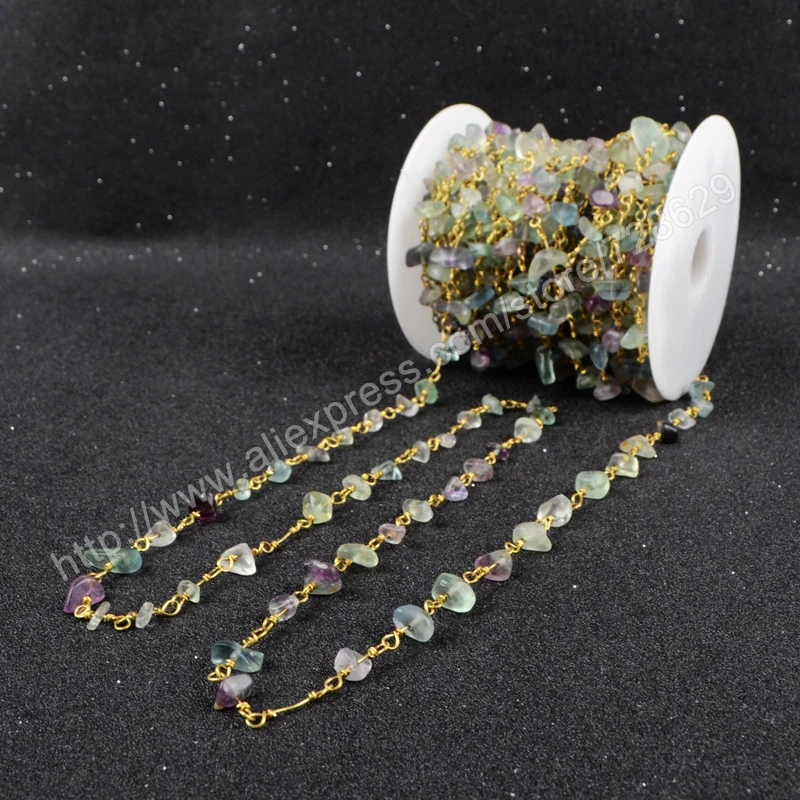 

BOROSA 5Meter/lot New Wire Wrapped Multi-Color Fluorite Chips Beads Link Rosary Chains Jewelry Findings JT050