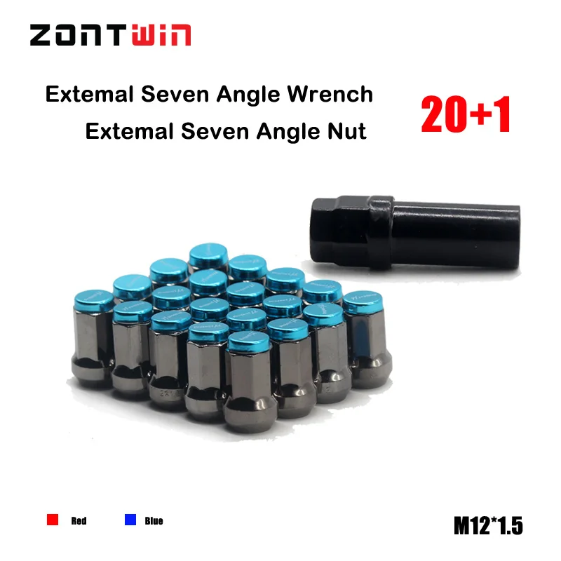 

20PCS + 1KEY Zontwin RIM Racing Sports Car Lug Wheel Nuts Screw M12 X 1.5 MM M12 * 1.5 Suit For Toyota honda mazda kia Reiz