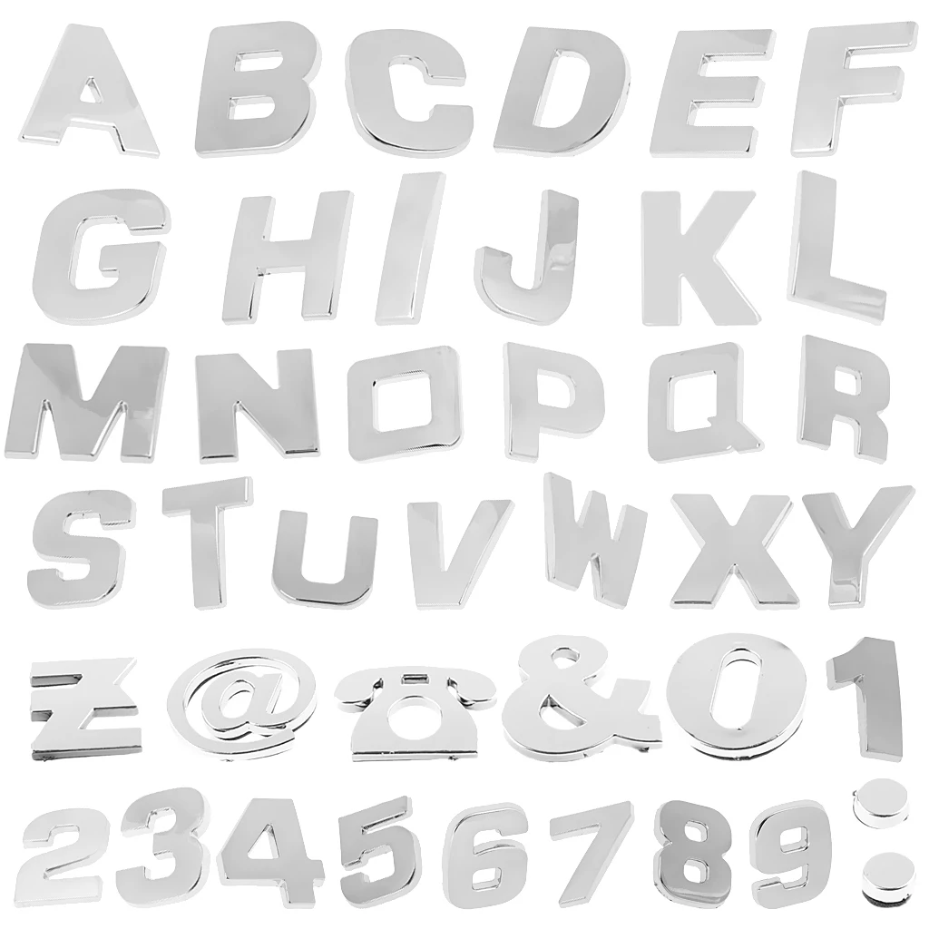 Skup 200 sztuka samoprzylepne 3D Chrome samochodów znaczek z symbolem naklejka samochodów litery alfabetu numer naklejki samochodowe zewnętrzne akcesoria DIY