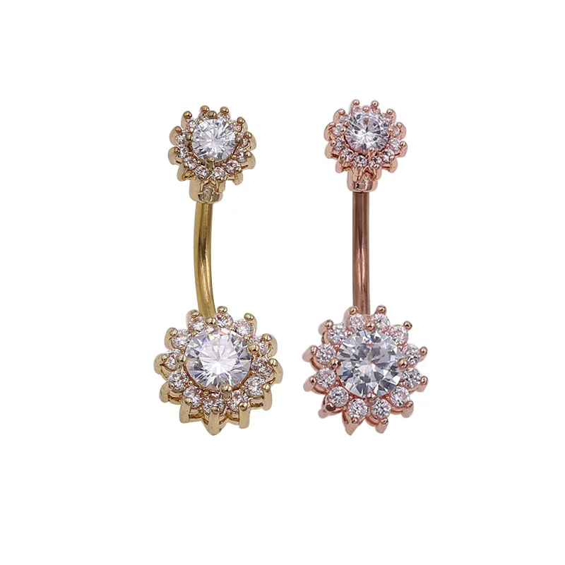 1Pc Flower Dangle Belly Button Rings Body Piercing Navel Bar 14G Double Full Flower Shape body piercing bar Body Bar - Image 4