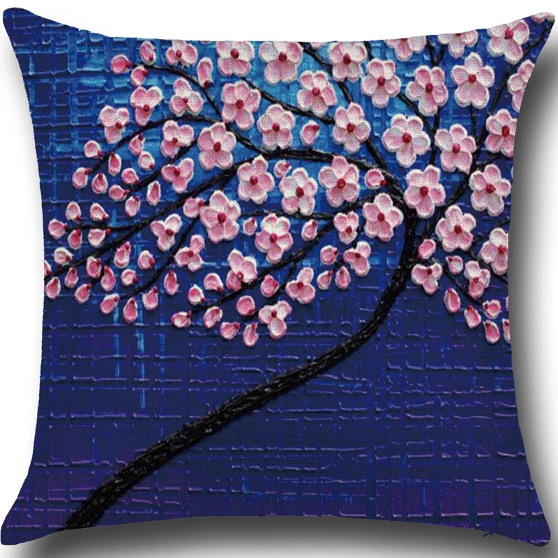 Cotton baby pillowcase 3D oil painting trees pillow case flowers cotton cushion cushion pillowcase car waist cover PP29