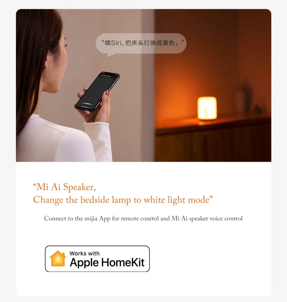 Прикроватная лампа Xiao mi jia 2, умный красочный светильник, голосовое управление Wi-Fi, сенсорный выключатель, mi Home App, светодиодная лампа для Apple Homekit Siri