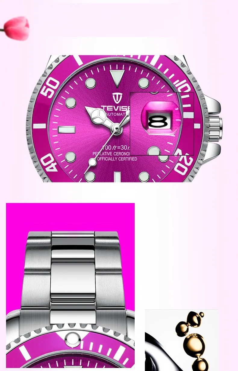 Women Watches TEVISE T801 Automatic Watch Woman Rotatable Case Montre Femme Mechanical Wristwatches With Watchband Fix Tool (4)