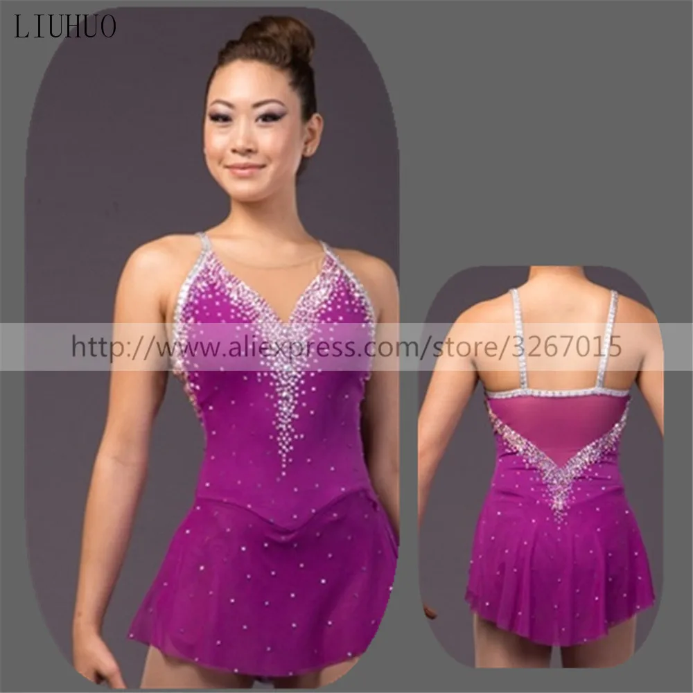 

Figure Skating Dress Women's Girls' Ice Skating Competition Dress Purple sleeveless Shoulder strap design Cheerleading
