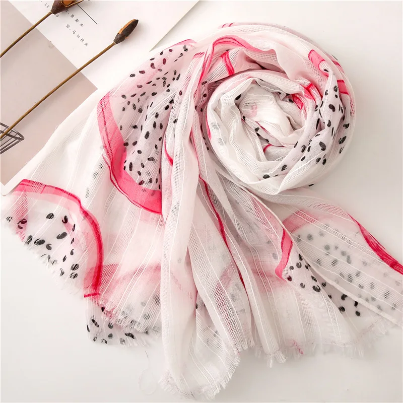 

KYQIAO Designer scarf women autumn winter Thailand style sweet long fruit print scarf foulard femme travel vocation scarf
