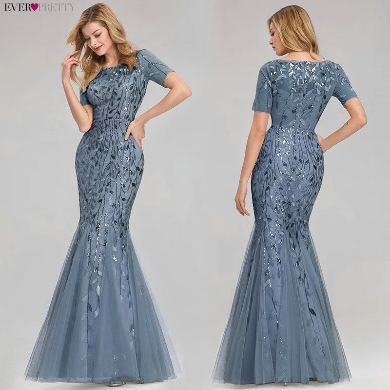 Plus Size Evening Dresses Long Ever Pretty New Dusty Blue Sleeveless V-neck Cheap Summer Formal Gowns 2019 Robe Soiree Dubai