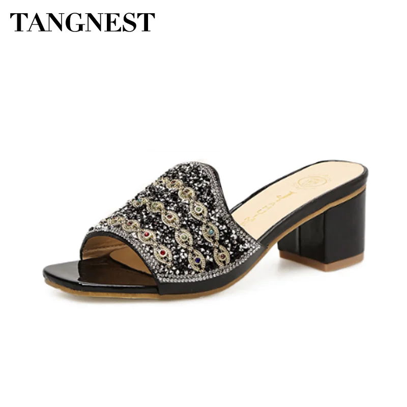 

Tangnest Summer Women Slippers Outside Casual Women Pu Leather Sandals Fashion Beading Slip On Women Beach Slides XWT1213