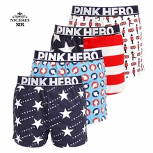 Розовый герой 4 шт./лот Мужское нижнее белье шорты с принтом Мультяшные трусы мужские хлопковые шорты свободного кроя сексуальное нижнее белье мужские шорты Боксеры