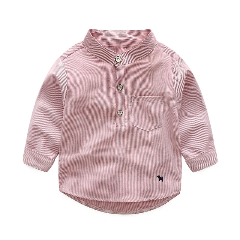 

Striped Baby Boys Shirts Little Dog Print Top for Kids Boy Long Sleeve Children Clothes Mandarin Collar Shirt Cotton Blouses