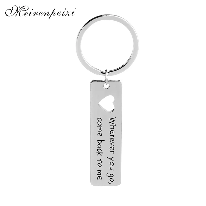 

wherever you go come back to me Keychains for lover hollow Heart Key Holder For husband policeman dog tag keyring Women Jewelry