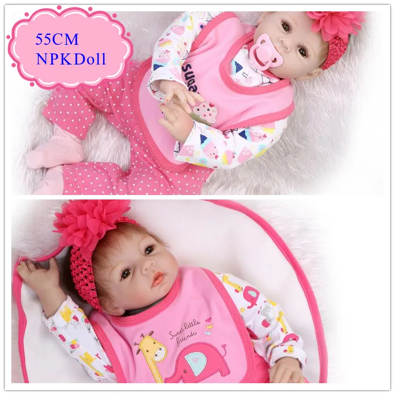 

Reliable Good Quality 55cm 22inch NPK Brand Reborn Doll Toys With Pink Layette Soft Vinyl Bebe Reborn Dolls Babies Acompany Toys