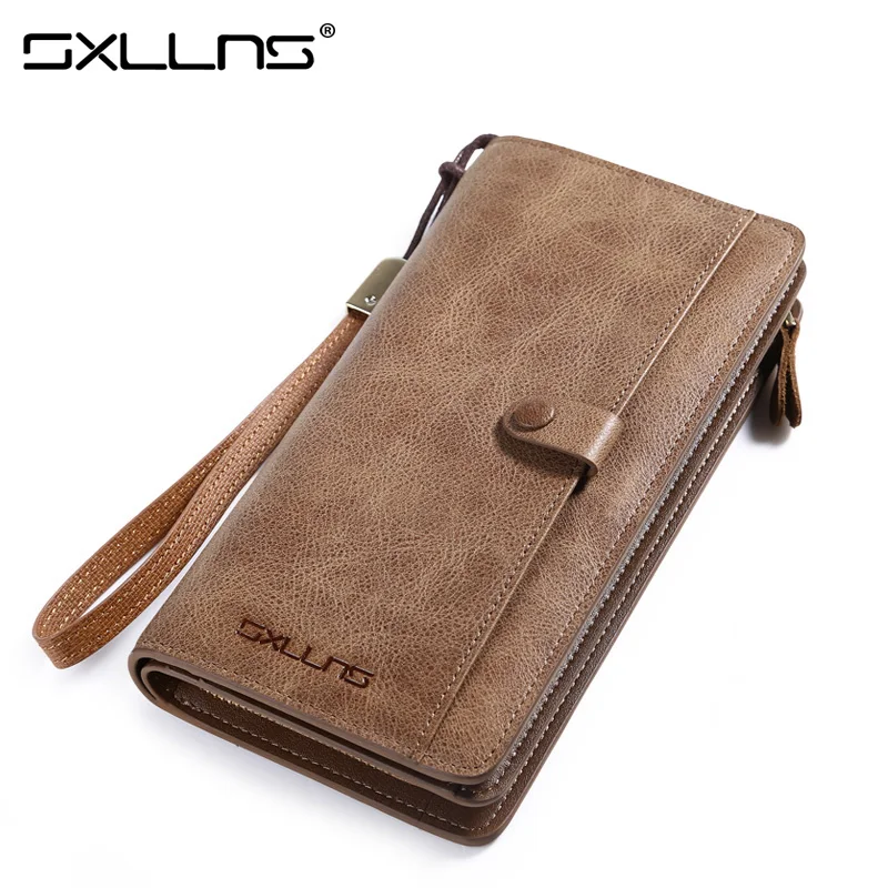

Sxllns Man Wallet Brand Men's Purses And Handbags Vintage Mens Wallet Leather Genuine Men Large Capacity Top Cowhide Wallets