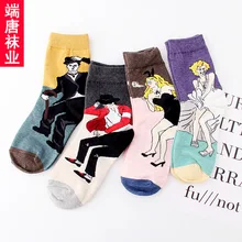 Хлопковые женские носки с героями мультфильмов; повседневные забавные носки для девочек; сезон осень-зима; Новинка; милые мягкие теплые хлопковые носки