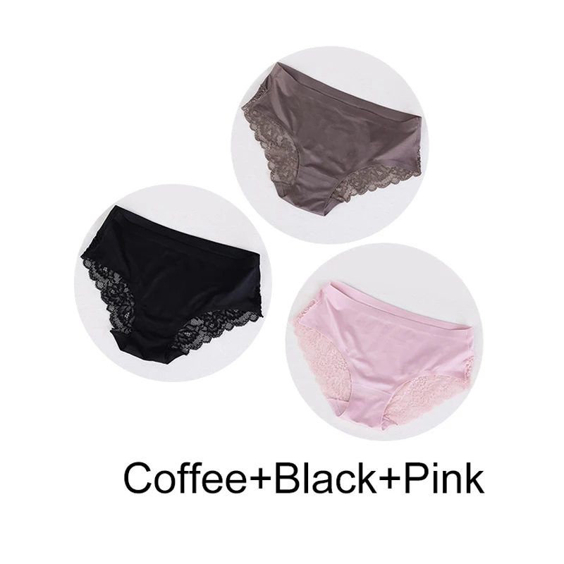 3 Pcs Sexy Underwear Women's Lace Panties Seamless Low Waist Briefs Nylon Silk Breathable Female Cotton Comfortable Lingerie - Color: H