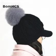 BomHCS Роскошный натуральный Лисий мех помпон(15 см диаметр) ручной работы вязаный бини зимняя теплая Женская модная шапка шапки
