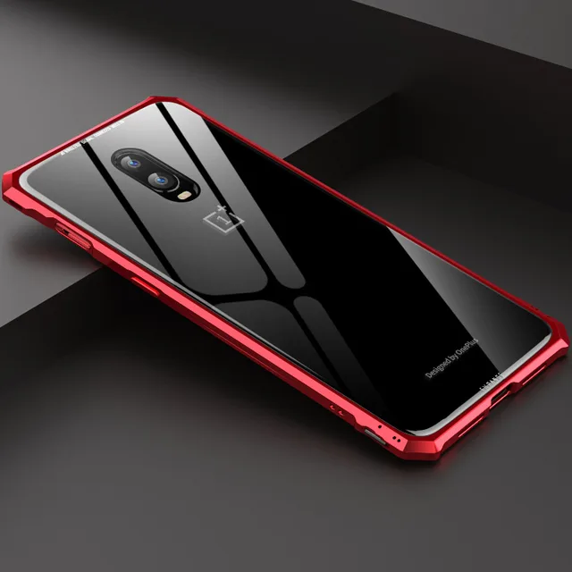 One Plus 6T Case Luxury Aluminum Metal Frame Bumper + Transparent 9H