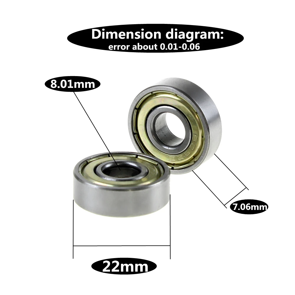 Ball Bearings 10PCS Double Shielded Miniature High-carbon Steel Single Row 608ZZ ABEC-5 Deep Groove Ball Bearing 8*22*7 8x22x7 MM 608 ZZ