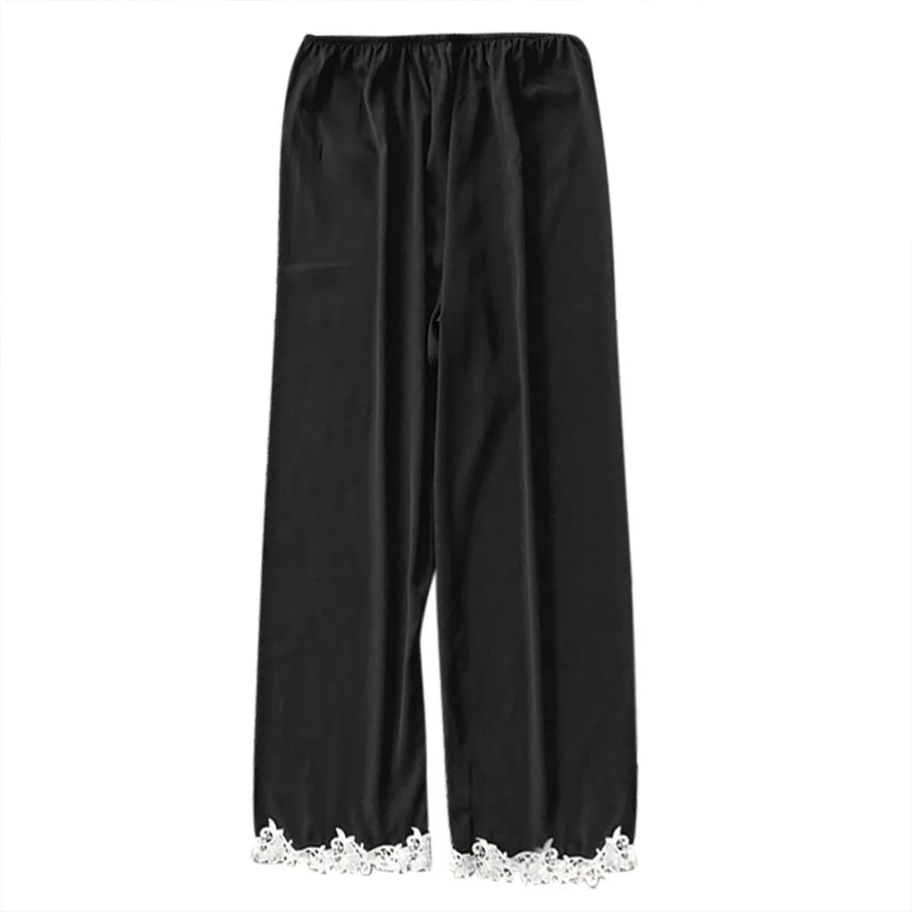 Женская одежда для сна, Атласный пижамный комплект, женское сексуальное кружевное белье, ночное белье, нижнее белье Babydoll, пижамы, штаны# XTN - Цвет: Черный