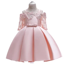 Платье для девочек; кружевное платье принцессы на бретельках с открытыми плечами; рождественское торжественное платье; юбка-американка с бантом; летняя детская одежда