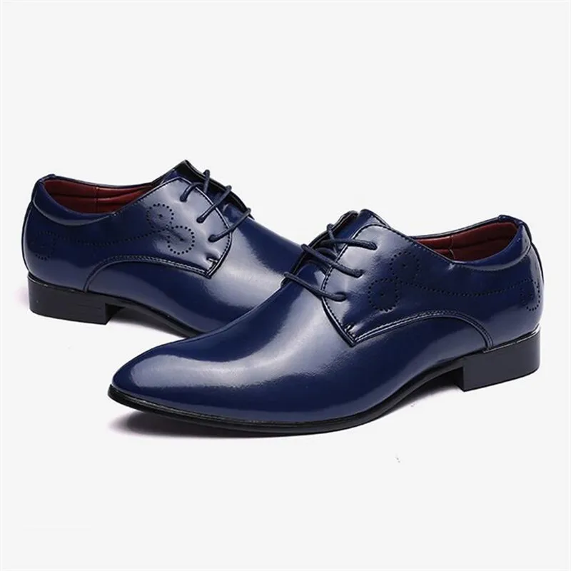 Movechain/Мужская обувь с перфорацией типа «броги» в стиле Галактики для свадебной вечеринки; Мужские модельные туфли-оксфорды на шнуровке в деловом стиле; мужская повседневная обувь для вождения на плоской подошве - Цвет: Синий