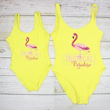 Купальник с принтом фламинго для женщин и детей, одежда для купания, цельный костюм, купальник с высокой посадкой и низкой спинкой, купальник для женщин, монокини