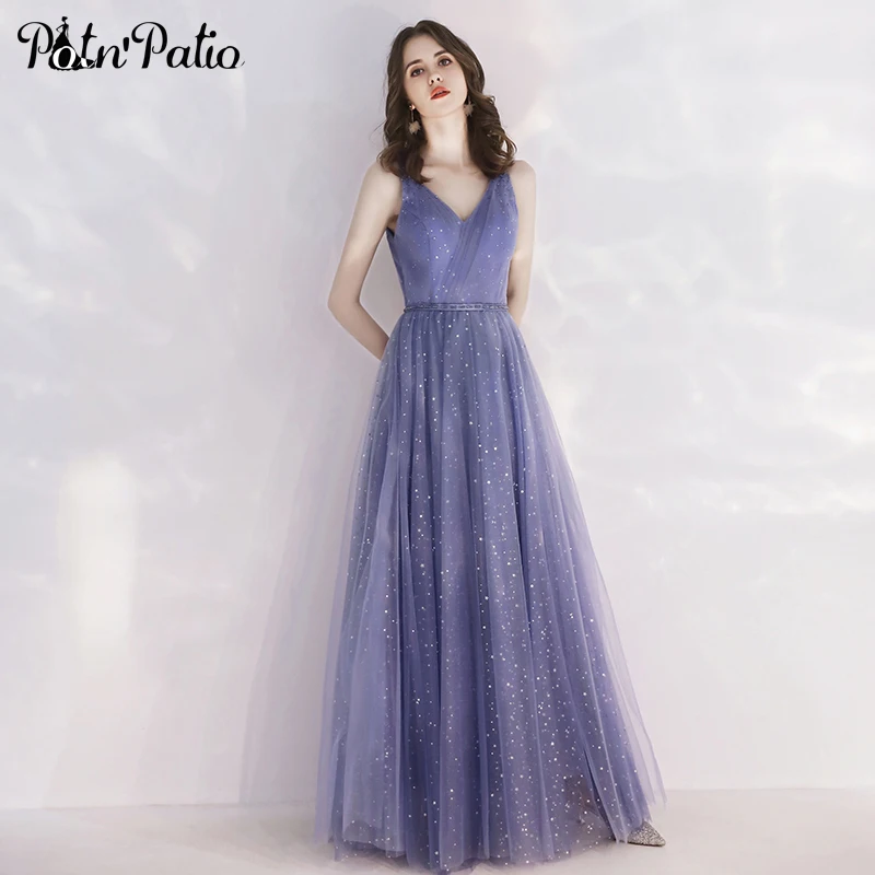 Sexy Spaghetti Straps Open V-Back Blue Evening Dresses Long 2019 New Elegant A-line Floor-Length Sequined Evening Gowns Sexy Spaghetti Straps Open V-Back Blue Evening Dresses Long 2019 New Elegant A-line Floor-Length Sequined Evening Gowns