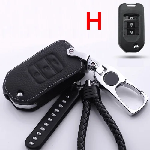 black Чехол для ключей автомобиля из натуральной кожи для Honda new VEZEL CIVIC Crider XRV Spirior Accord JADE CRV FIT Брелоки металлические брелоки - Название цвета: black