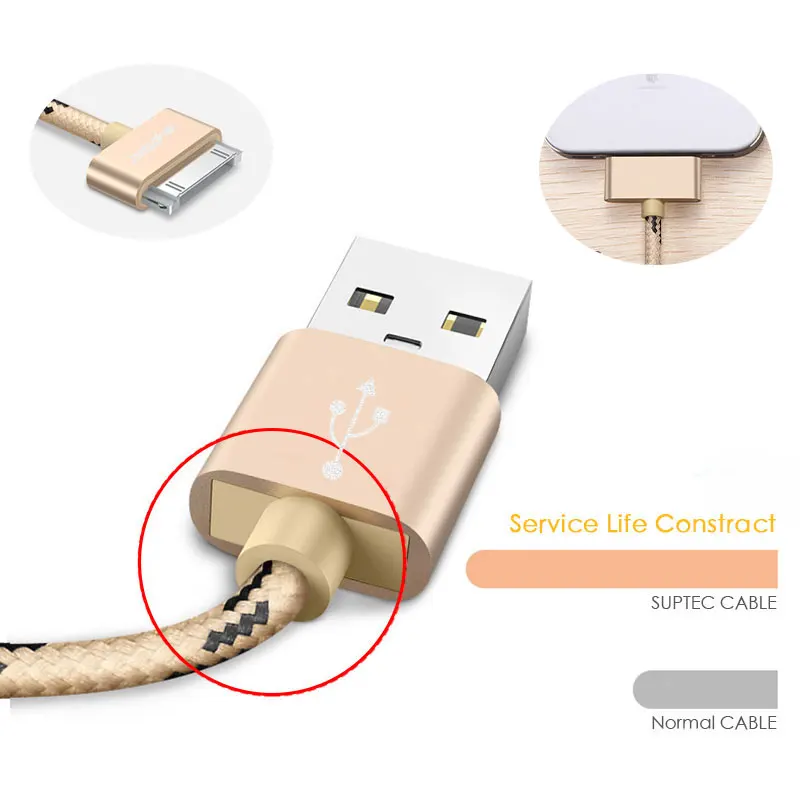 Suptec USB кабель для iPhone 4 4S iPad 2 3 iPod 30 Булавки плетеный нейлоновый Провода металлический штекер синхронизации данных USB Зарядное устройство кабель зарядки шнур