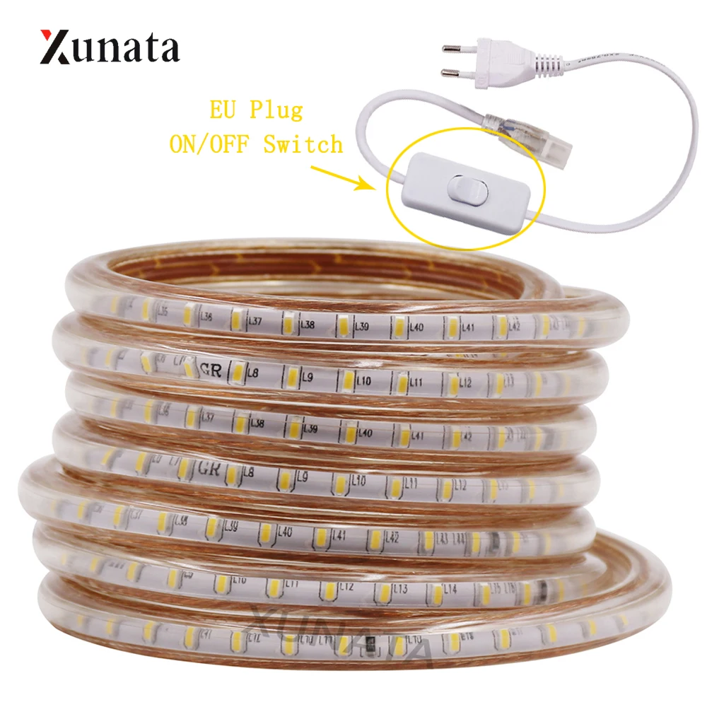 buy 220V SMD3014 LED Strip Light 120Leds m Flexible Light Strip LED Ribbon Waterproof Led Tape with Switch EU Plug Home Decoration
