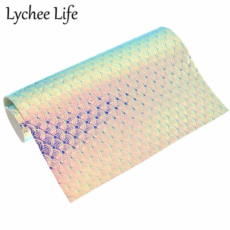 Lychee Life рыбные чешуи Синтетическая кожа ткань A4 29x21 см PU Ткань DIY Современная домашняя Текстильная Одежда швейная ткань аксессуары