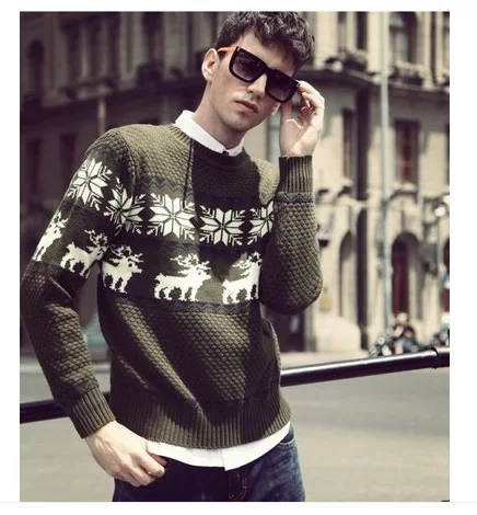 Модные пуловеры, мужские Рождественские свитера с оленем, мужские джемпера с круглым вырезом, тонкая жаккардовая трикотажная одежда с длинным рукавом, мужская повседневная одежда
