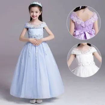 

Elegant Floor-length Appliques Shoulderless Flower Girls Princess Dress Kids Baby Clothes ChildrenTeenagers Birthday Party Gowns