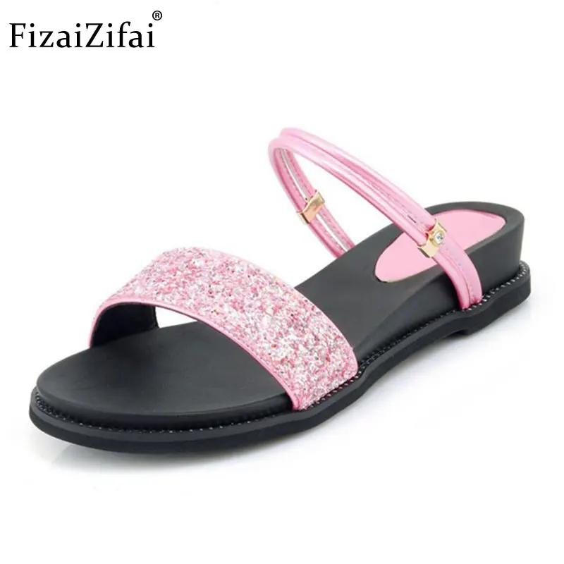 

Fizaizifai Seyx Women Shine Flats Sandals Glitter Open Toe Chic Flats Slippers Summer Vacation Shoes Women Footwear Size 33-40