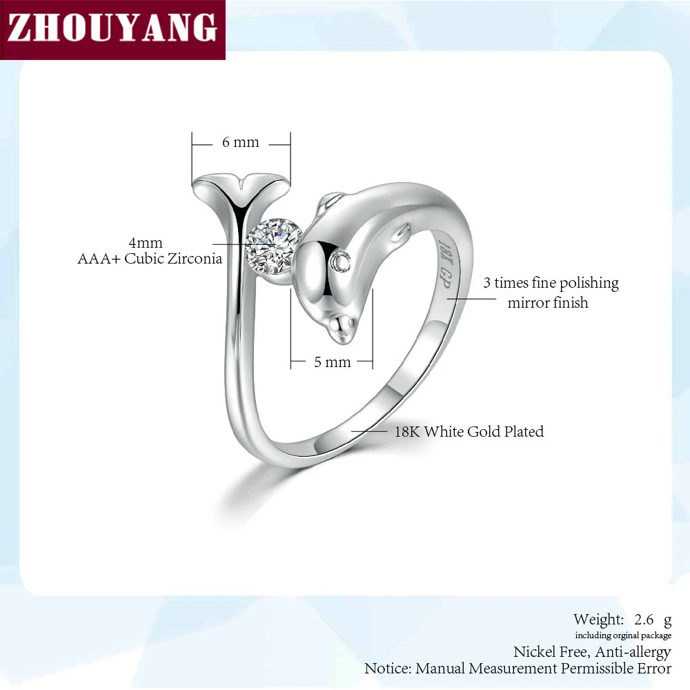 ZHOUYANG Birthstone Rings for Women Lucky Guardian Multicolor Cubic Zircon 3D Dolphins Silver Color Fashion Jewelry R789 R796 images - 6