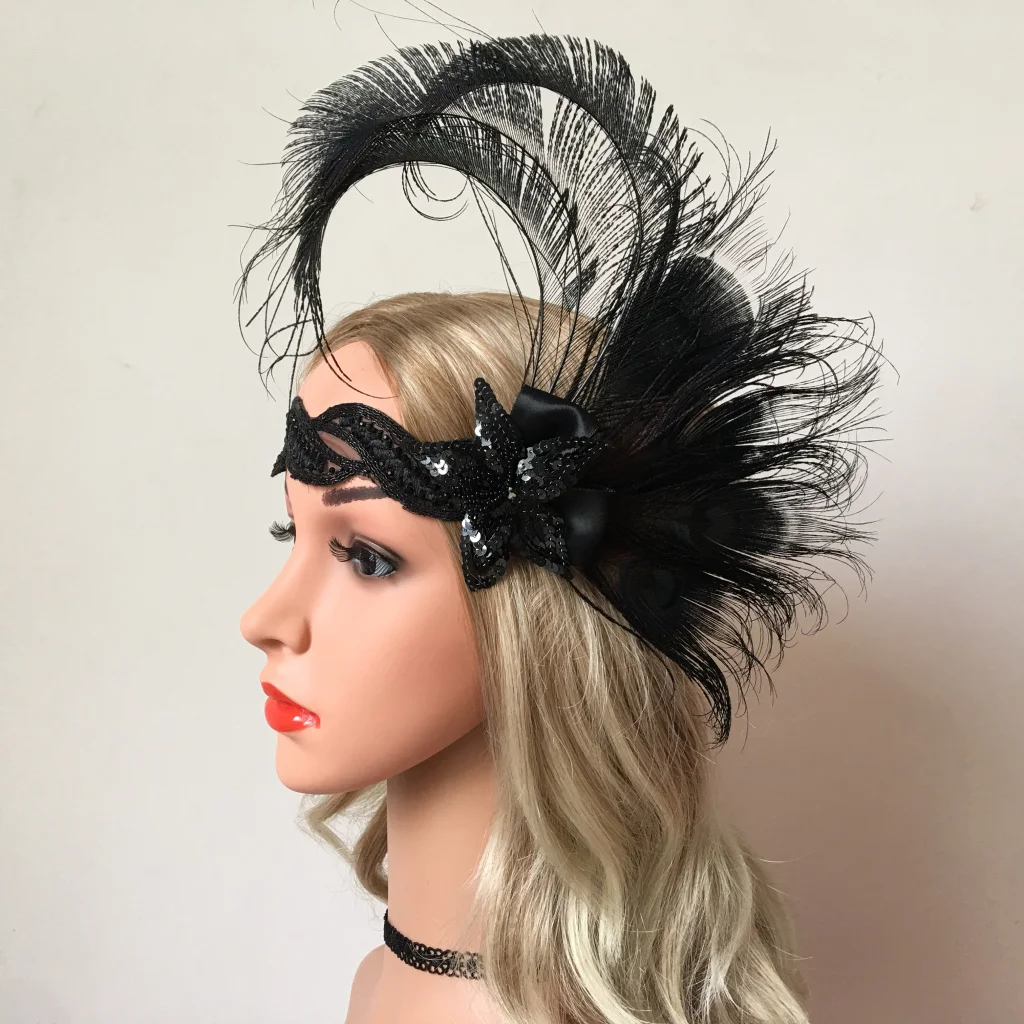 Tribal Style Flapper Headpiece Roaring 20s Feather Headband Gatsby Peacock Feather Headband Headwear Accessory 