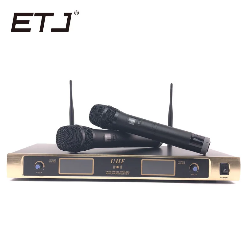 

Free shipping ETJ T-204 Wireless Microphone with Screen 50M Distance 2 Channel Handheld Mic System Karaoke Wireless Microphone