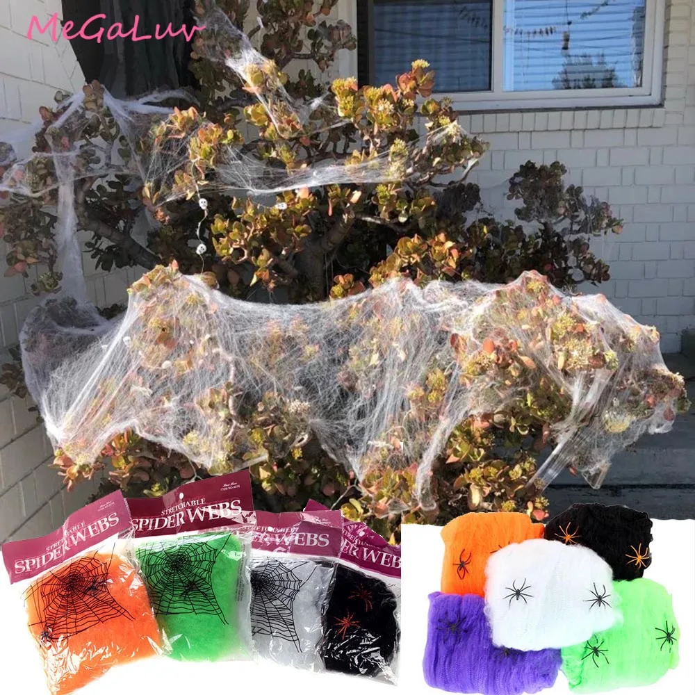 

1pc Halloween Decoration Scary White Stretchy Cobweb Spider Web Horror Halloween Party Scene Props For Bar Haunted House